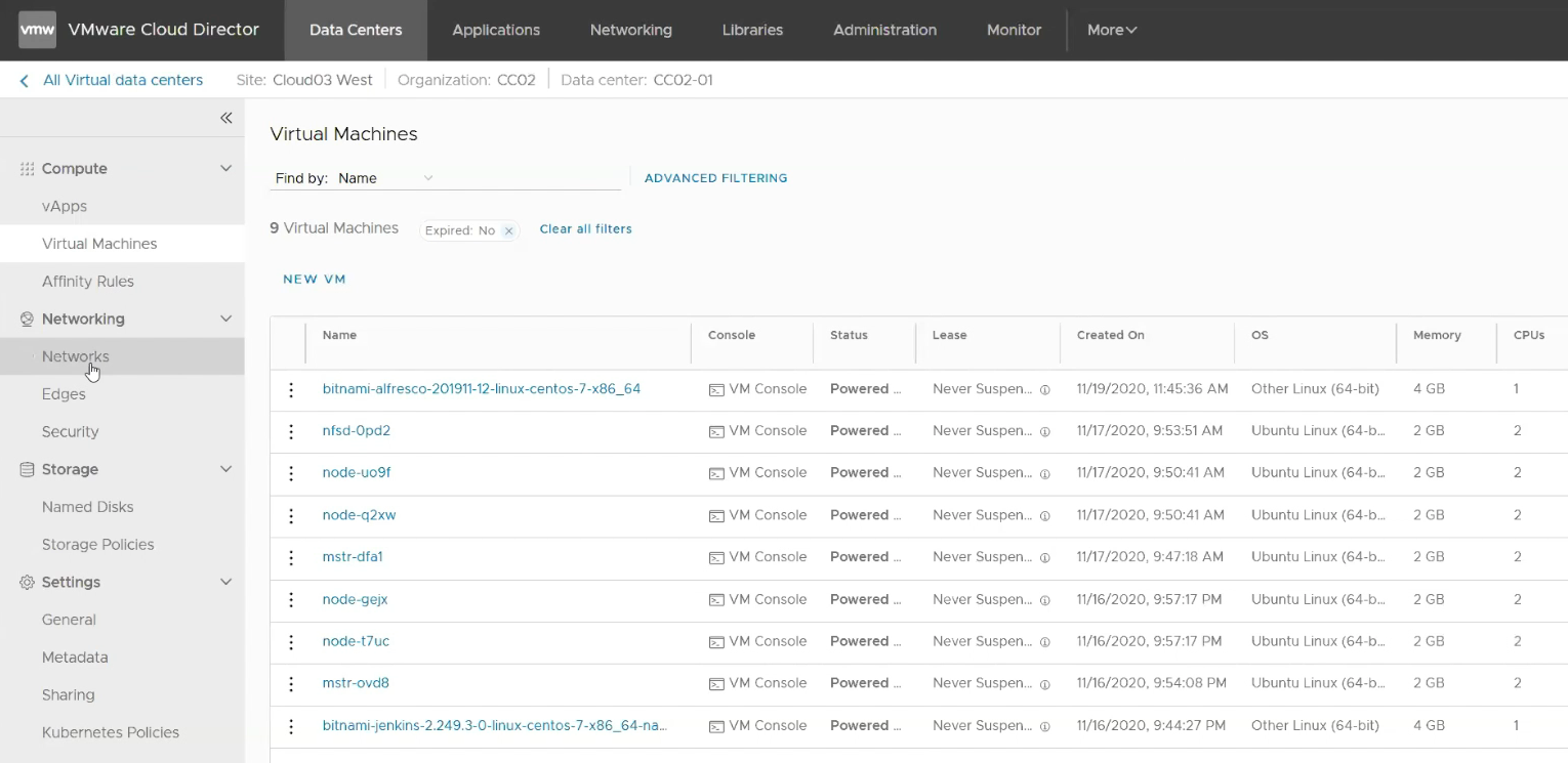 screenshot of VMware Cloud Director